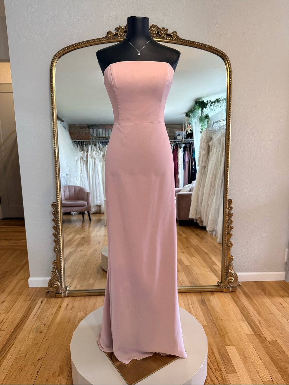 Hayley Paige Occasions Strapless Pale Pink Column Gown